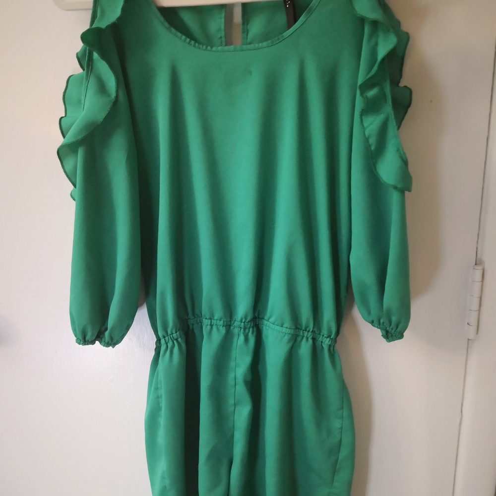 Renee C. Green Ruffled Open Shoulder Romper Shorts Coquette Girl Boho Castlecore